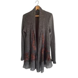 Nicole Sabbattini wool cardigan sweater embroidered gray brown lined Large